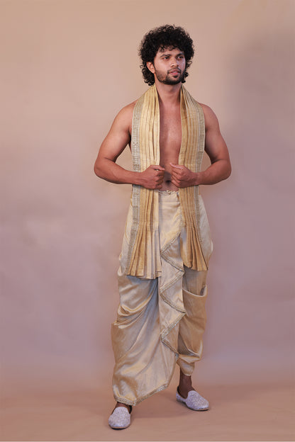Traditional Gold Lace Shawl & Kaccha Pant Set – Exclusive Ethnic Wear