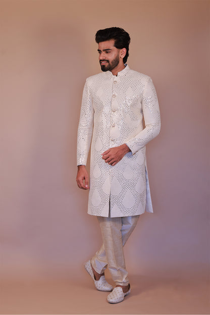 Royal Cream Sherwani for Grooms – Intricate Embroidery
