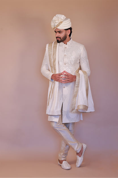 Royal Cream Sherwani for Grooms – Intricate Embroidery