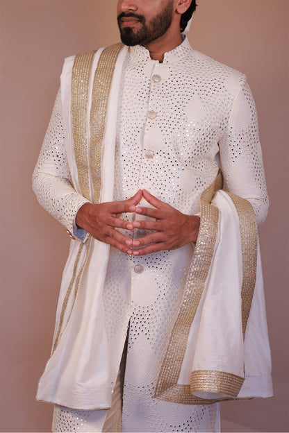 Royal Cream Sherwani for Grooms – Intricate Embroidery