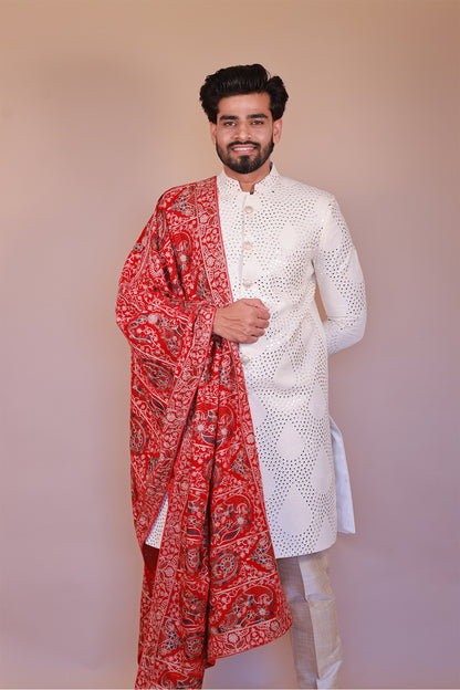 Men’s Velvet Dupatta with Floral Embroidery in Multi-Colors