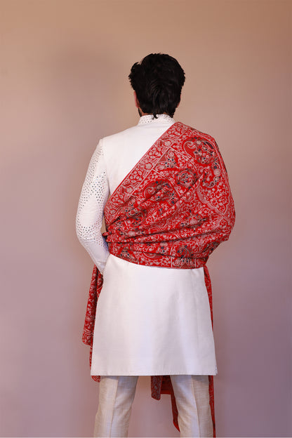 Men’s Velvet Dupatta with Floral Embroidery in Multi-Colors