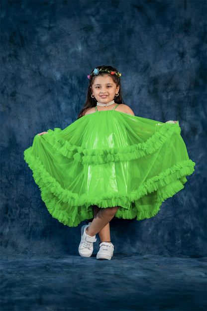 Sky blue net ruffle frock for kid