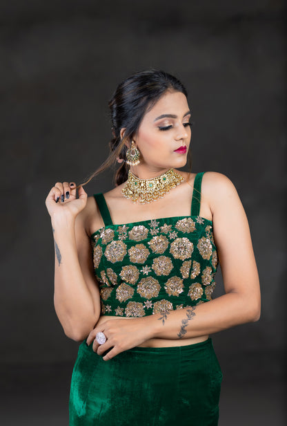 Velvet blouse with embroidery work