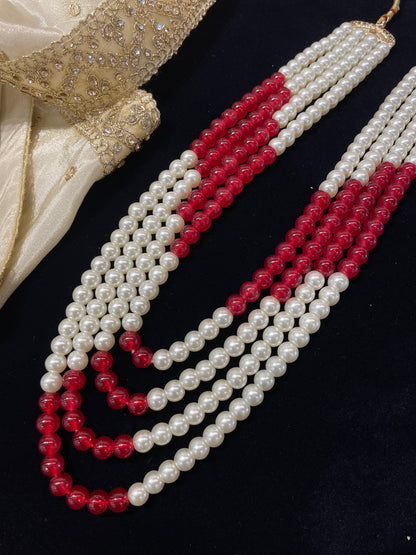 Elegant White & Maroon Pearl Mala Necklace – Dual-Tone Statement Jewelry