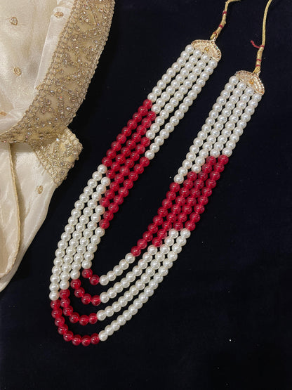 Elegant White & Maroon Pearl Mala Necklace – Dual-Tone Statement Jewelry