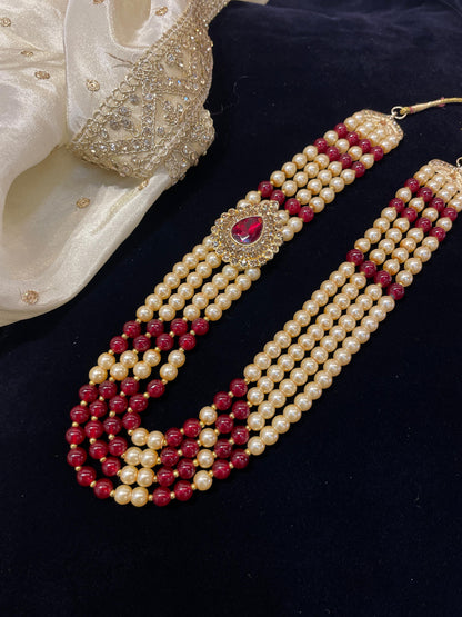 Sophisticated Cream and Maroon Pearl Mala – Perfect for Festive Occasions