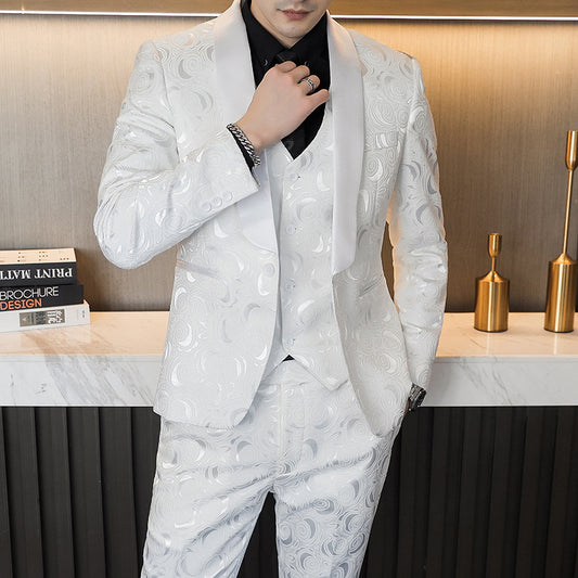 Wedding Embossed Dress Suit Three-piece Suit For Men