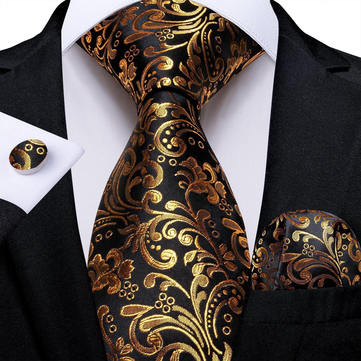 Men's Tie Luxury Black And Gold Striped Silk Woven