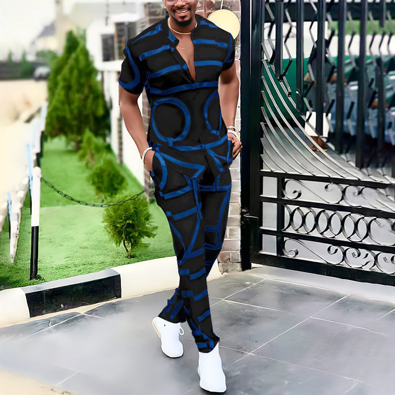 3D Short-sleeved Trousers Shirt Outfit