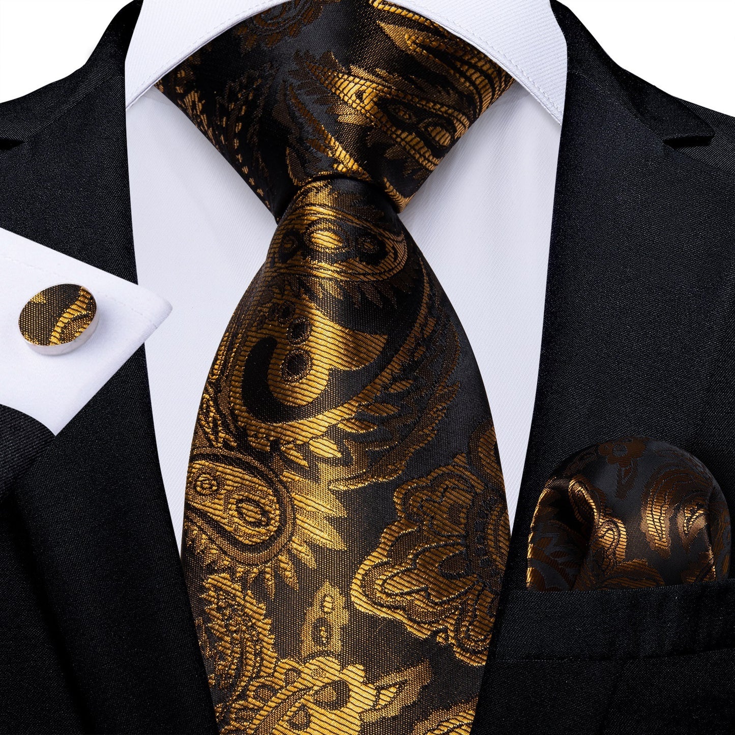 Men's Tie Luxury Black And Gold Striped Silk Woven