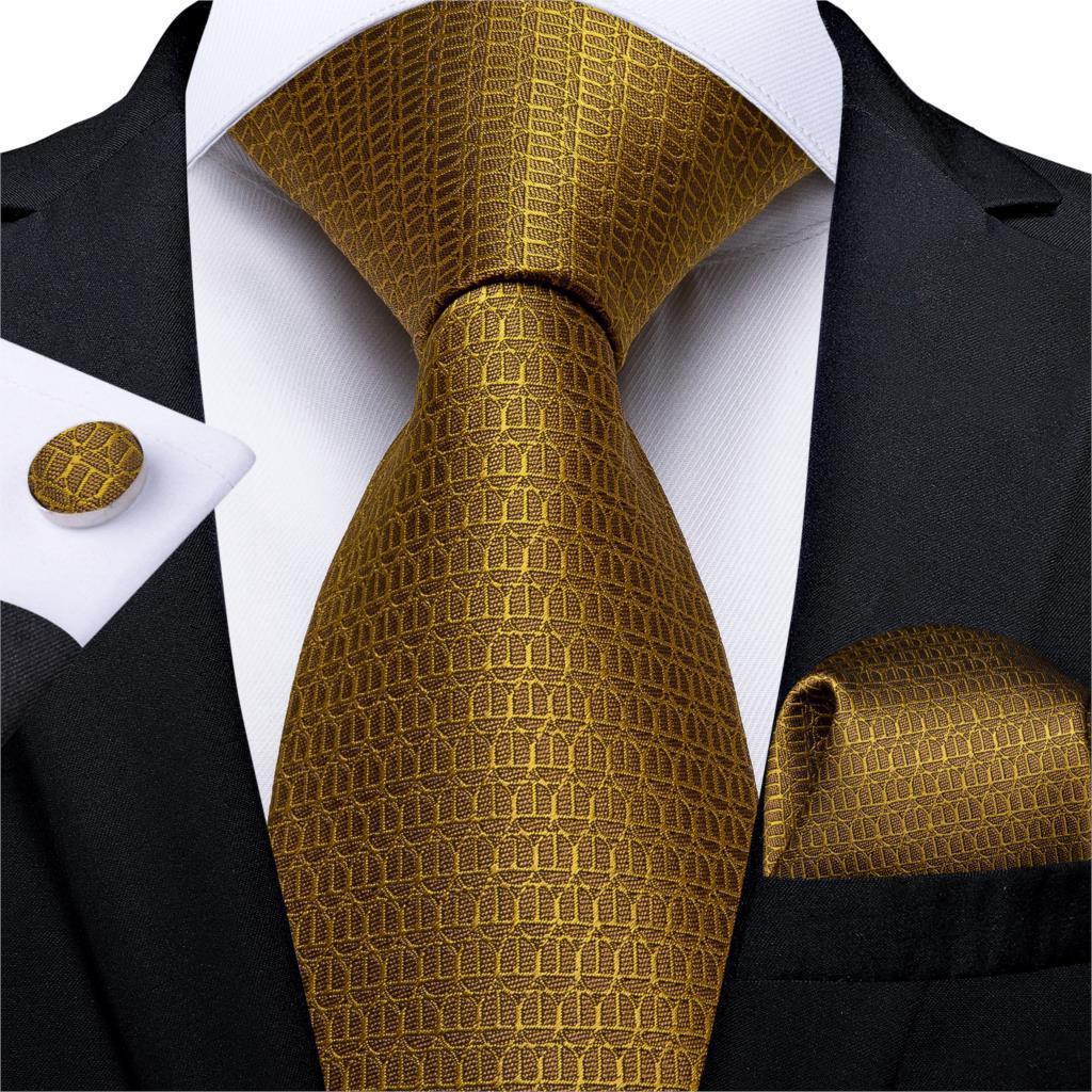 Men's Tie Luxury Black And Gold Striped Silk Woven