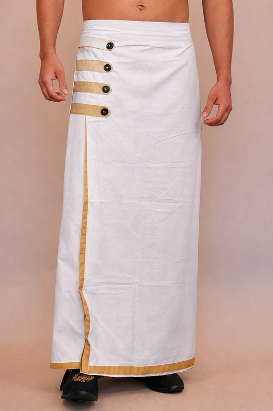 Easy Lungi in white with gold trim