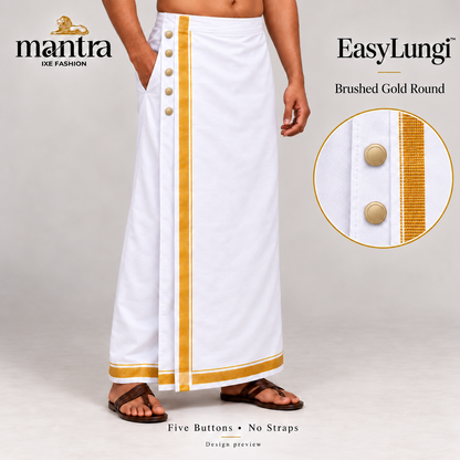 EasyLungi Brushed gold round design preview — five buttons without straps and functional side pocket