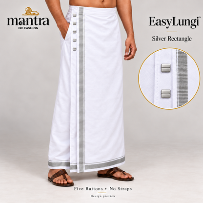EasyLungi Silver rectangle design preview — five buttons without straps and functional side pocket