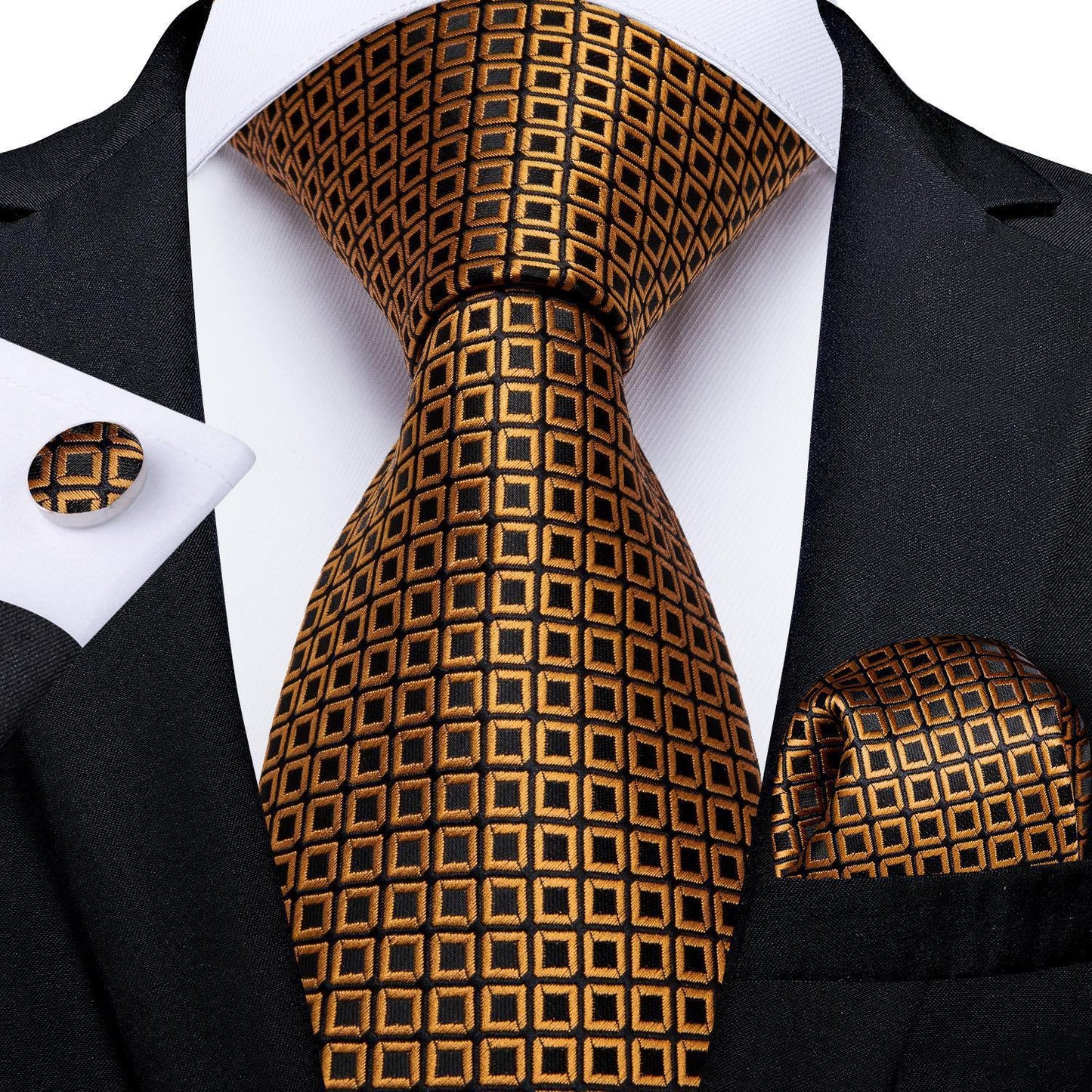 Men's Tie Luxury Black And Gold Striped Silk Woven