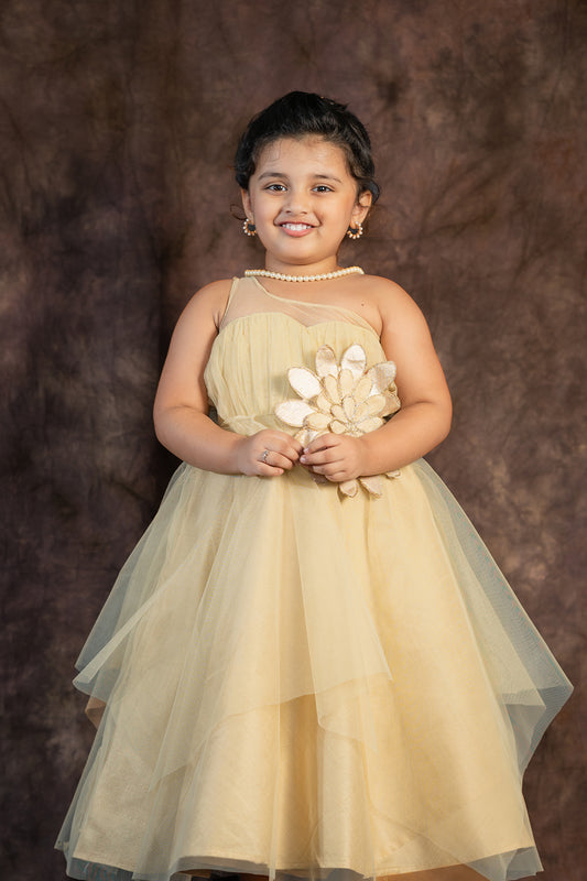 Beige one shoulder gown for kid