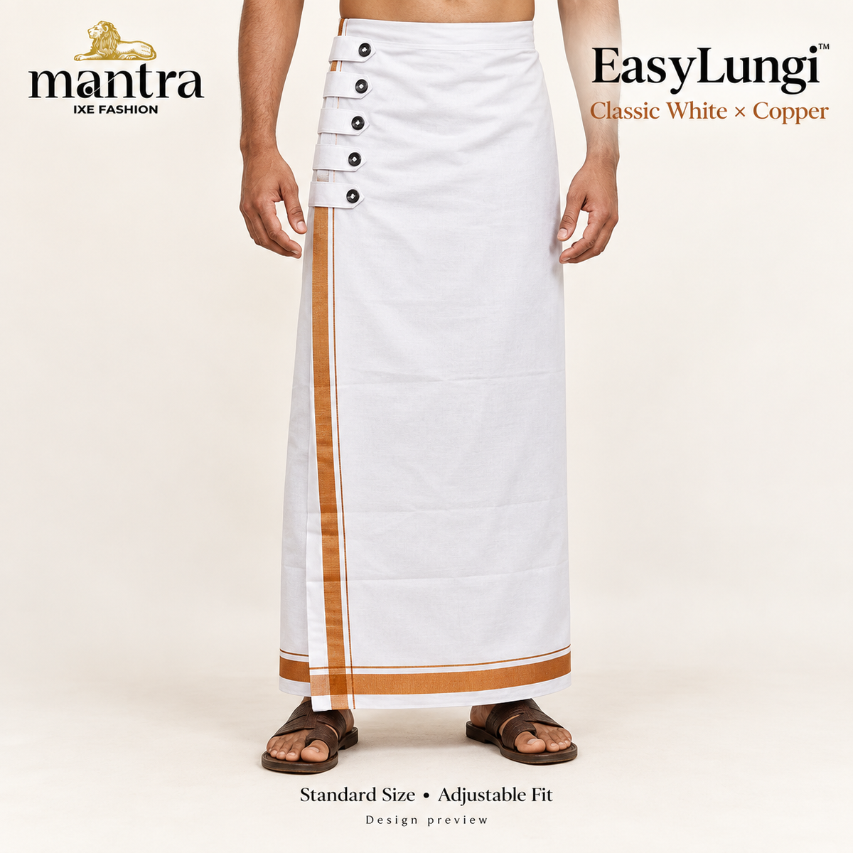 EasyLungi Classic White × Copper — design preview