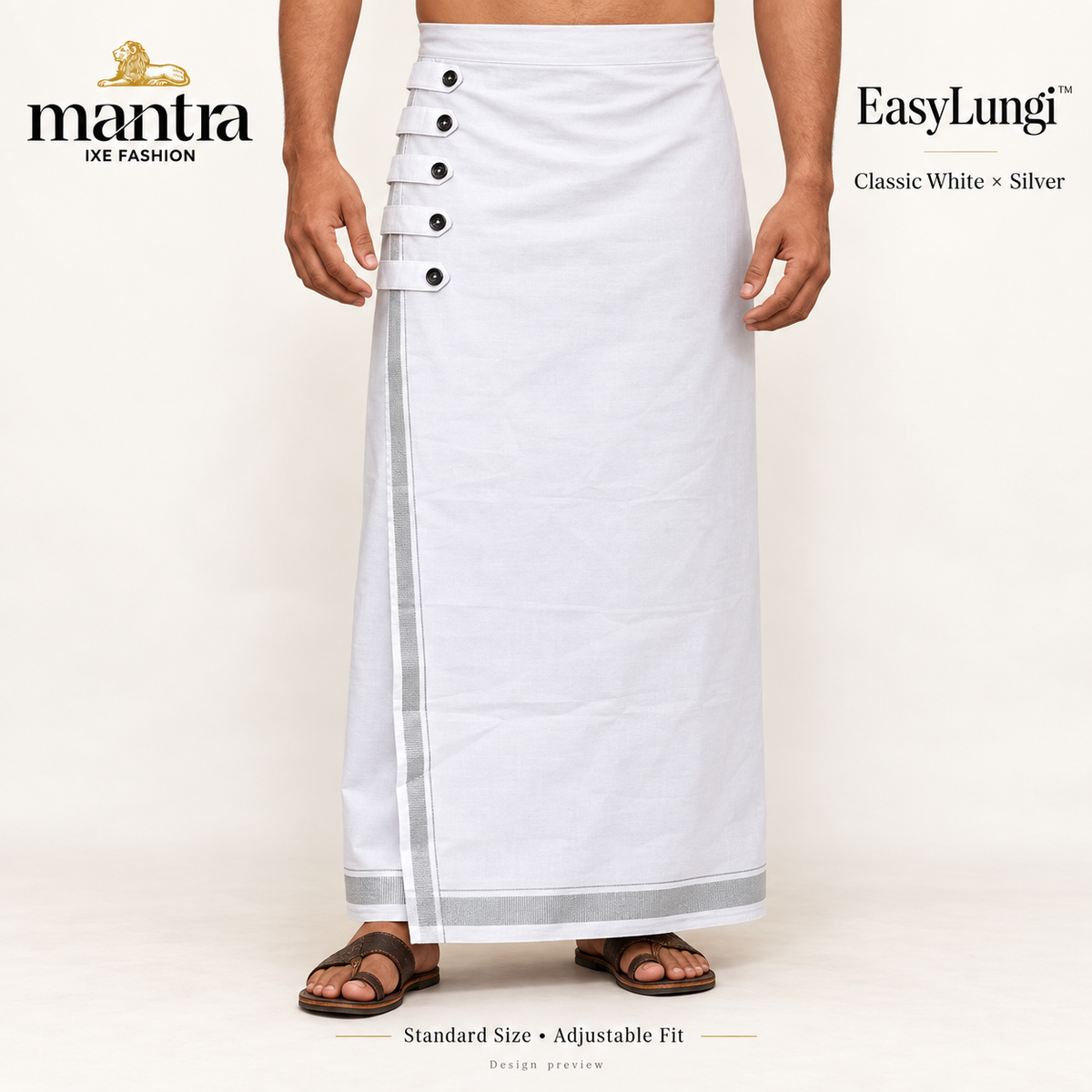 EasyLungi Classic White × Silver — design preview