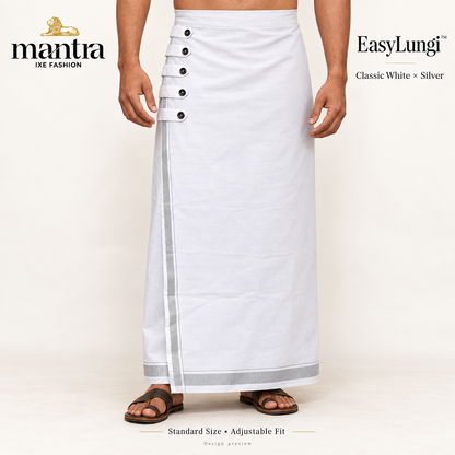 EasyLungi Classic White × Silver — design preview