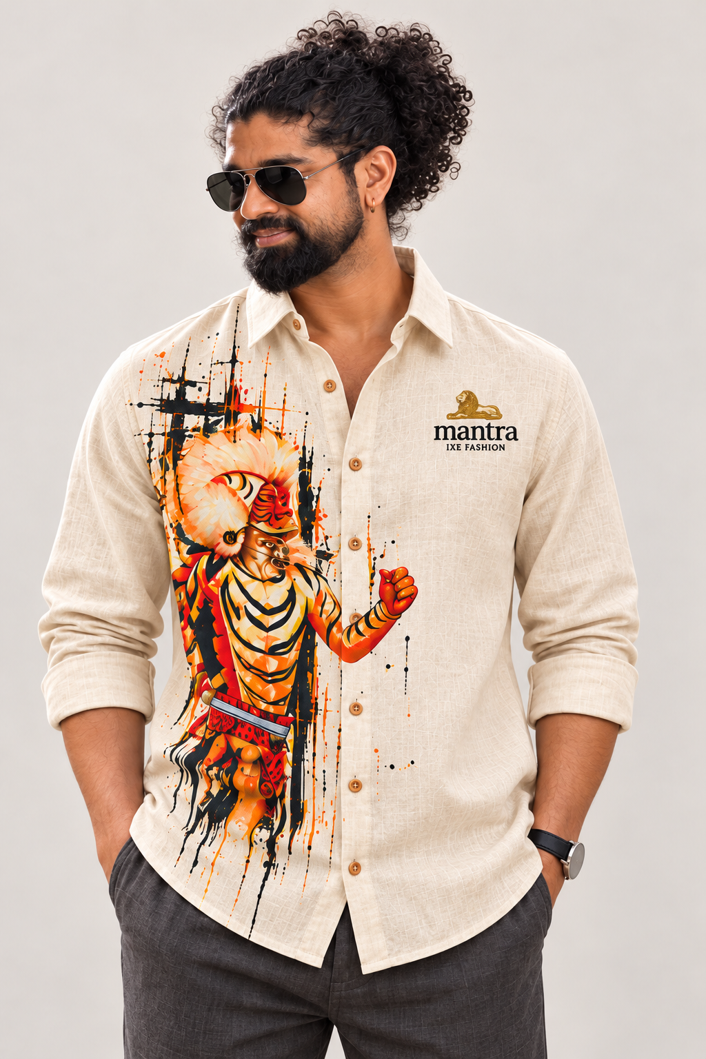 Mantra IXE Pili Vesha Tiger Dance Shirt — Beige — design mockup