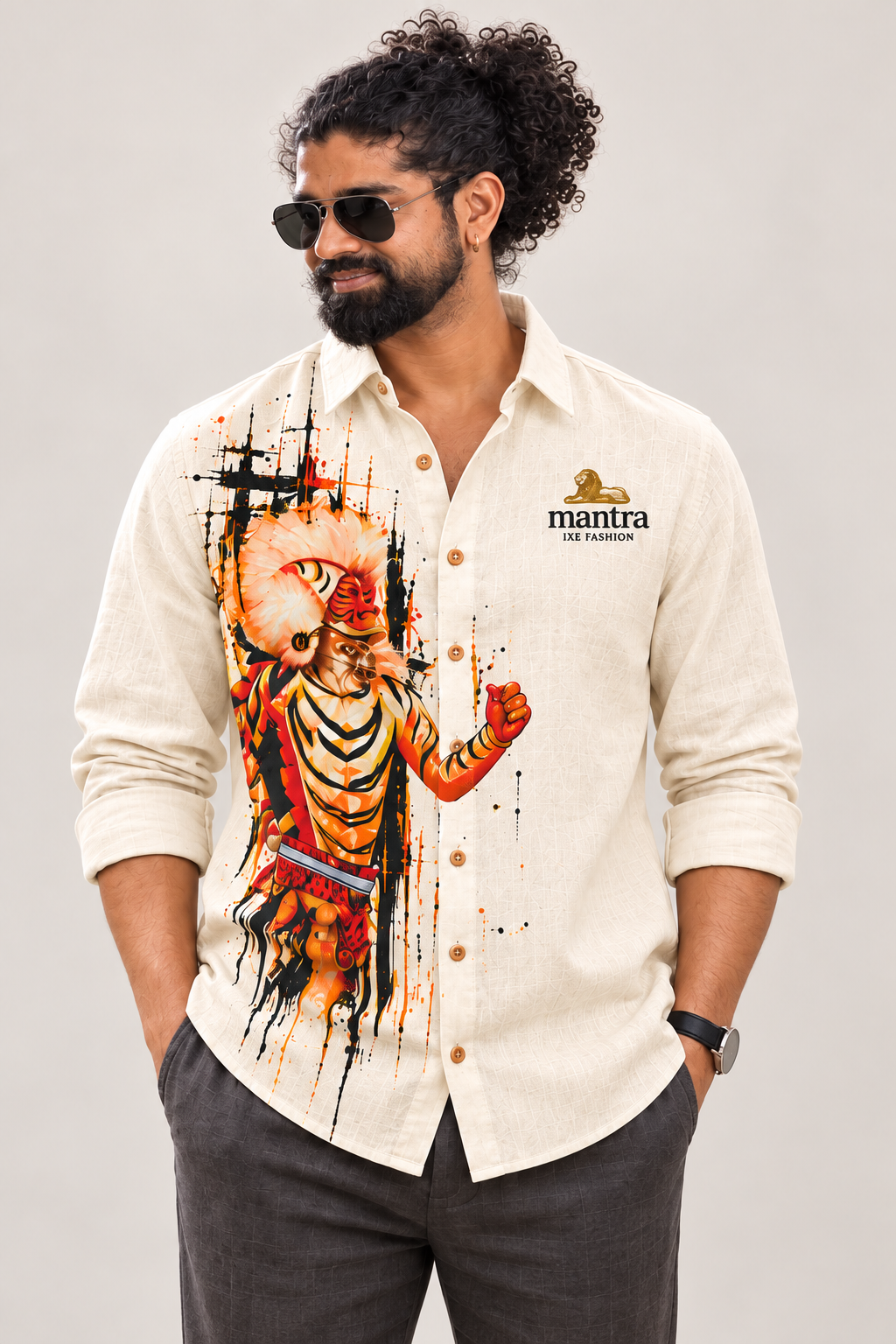 Mantra IXE Pili Vesha Tiger Dance Shirt — Cream — design mockup