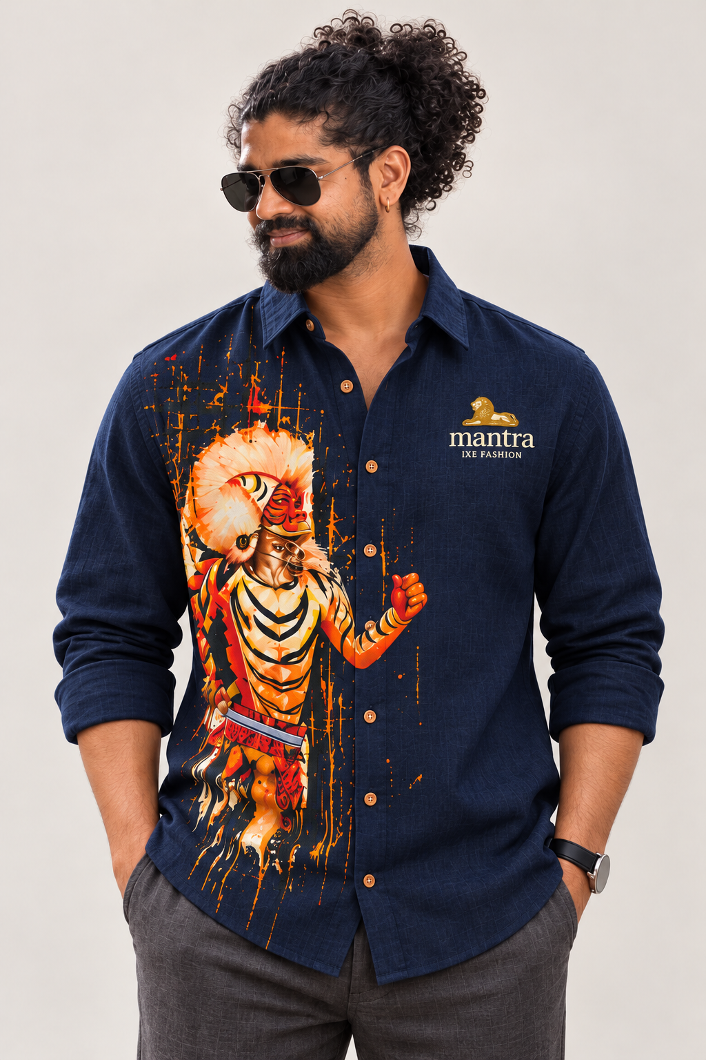 Mantra IXE Pili Vesha Tiger Dance Shirt — Navy Blue — design mockup