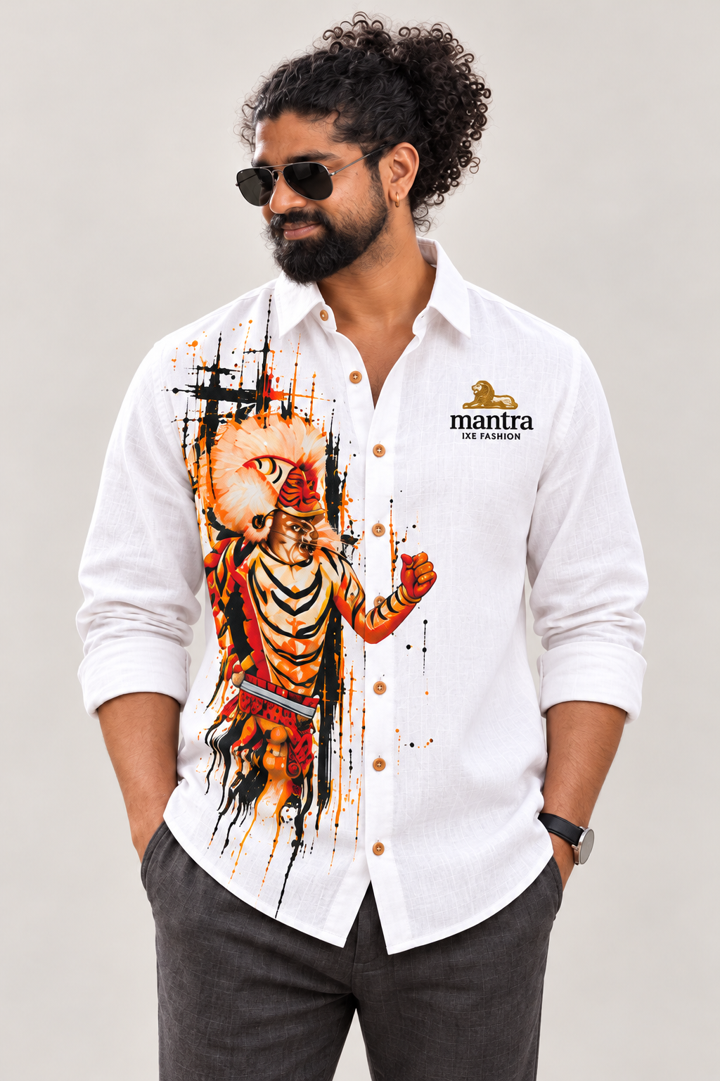 Mantra IXE Pili Vesha Tiger Dance Shirt — White — design mockup