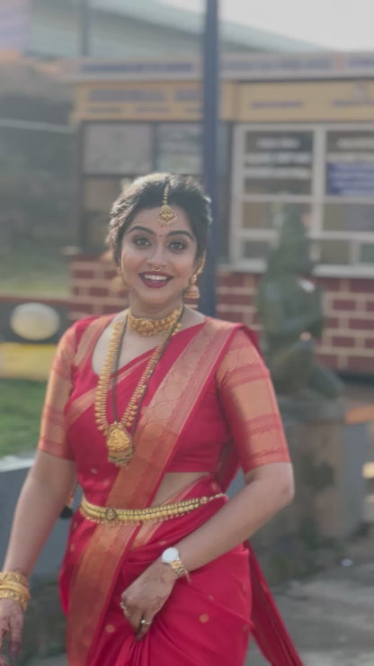 Red Pure Silk Saree with Gold Zari Border