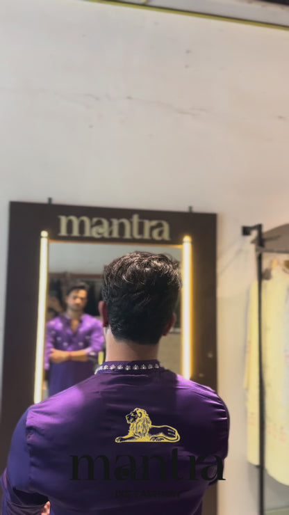 Mantra IXE Royal Purple Traditional Kurta & Mundu Set – Premium Festive Collection
