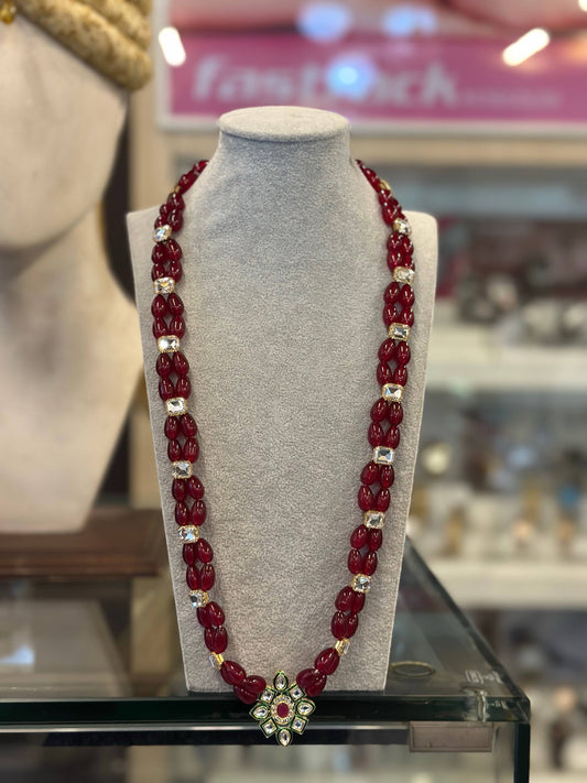 Ruby glory with maroon kundan bloom mala